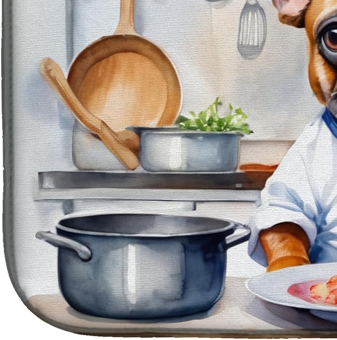 Caroline's Treasures DAC6252DDM French Bulldog The Chef Dish Drying Mat Absorbent Dish Drying Mat Pad for Kitchen Counter Dish Drainer Mat for Countertop, 14 x 21", Multicolor