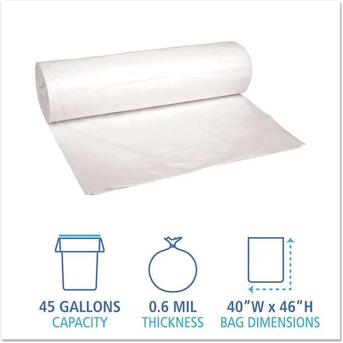 41-50 Gallon Trash Bags White, 100 Count, 30+ Gallons, Sturdy 0.6 Mil Garbage Bags, Low-Density Waste Kitchen and Bathroom Can Liners, Tear-Resistant for Commercial Wastebasket Bags, Perforated Roll