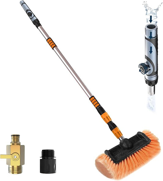 LAANPOLE 12FT Car Wash Brush with Long Handle, Car Cleaning Brush with 12 Inch Soft Bristle and Soap Dispenser, Solar Panels Cleaner with Telescoping Pole for RV, Truck, Boat, House Siding, Orange