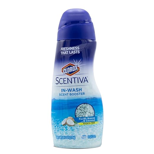Clorox Scentiva Scent Booster Beads Laundry Freshener, Pacific Breeze and Coconut - In-Wash Fragrance Booster for Clothes, Towels, and Linens, Odor Eliminator, Long-Lasting Fresh Scent, 9.7 Oz