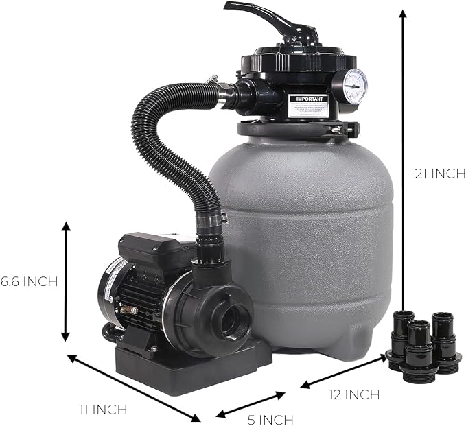 XtremepowerUS 12" Sand Filter Pump for Above Ground Swimming Pools 2,400GPH Flow 7-Way Valve for Pools Up to 10,000GAL Pool Fitting Adapter (Include Filter Media)