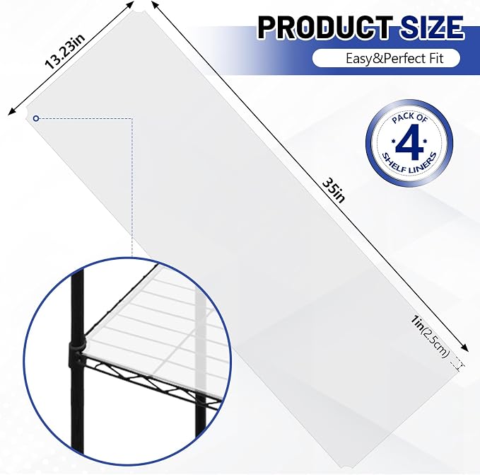 Sliner 4 Pack 14 x 36 Inch Wire Shelf Liner Clear Plastic Waterproof Liners for Organizing Metal Rack Shelves, Kitchen Cabinets, Cupboard, Pantry