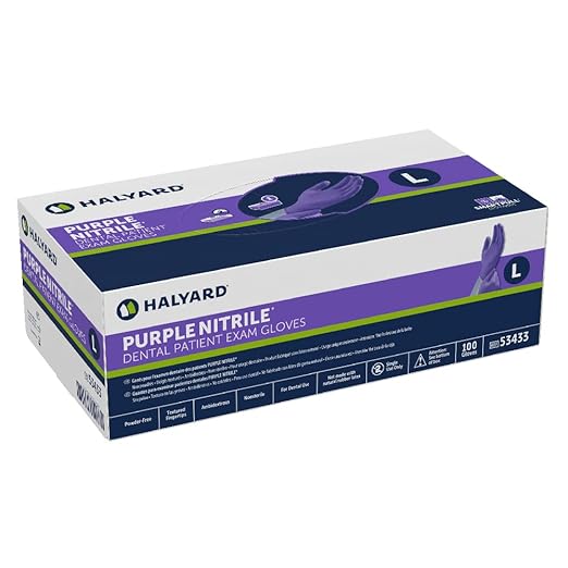 HALYARD Purple Nitrile Dental Patient Exam Gloves, Non-Sterile, 5.9 mil, 9.5 Inches, Purple, Large, 53433 (Case of 1000)