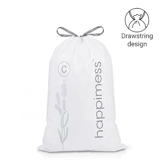 happimess 13.2 Gallon (50L) Drawstring Trash Bags, Lavender Scent, White, Heavy Duty MDPE Liners for Kitchen and Household, Odor Control, Custom Fit 60 Count (3-Packs of 20 Liners) HPM3101C-WHITE