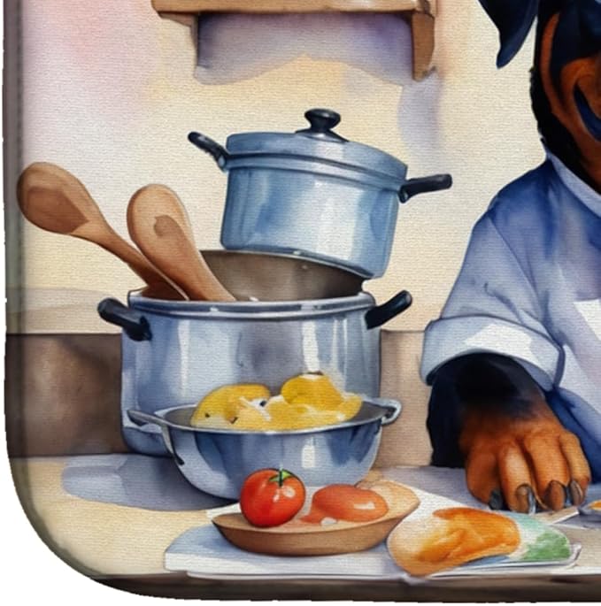 Caroline's Treasures DAC6316DDM Rottweiler The Chef Dish Drying Mat Absorbent Dish Drying Mat Pad for Kitchen Counter Dish Drainer Mat for Countertop, 14 x 21", Multicolor