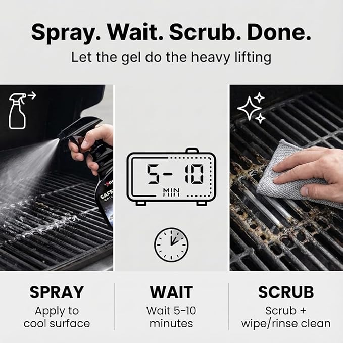 Kona Safe/Clean Air Fryer Cleaner and Degreaser Kit for Ninja Woodfire Grill, Smoker and Oven - 23oz Fume-Free No-Drip Gel Spray with 6 Stainless Steel Scrub Cloths
