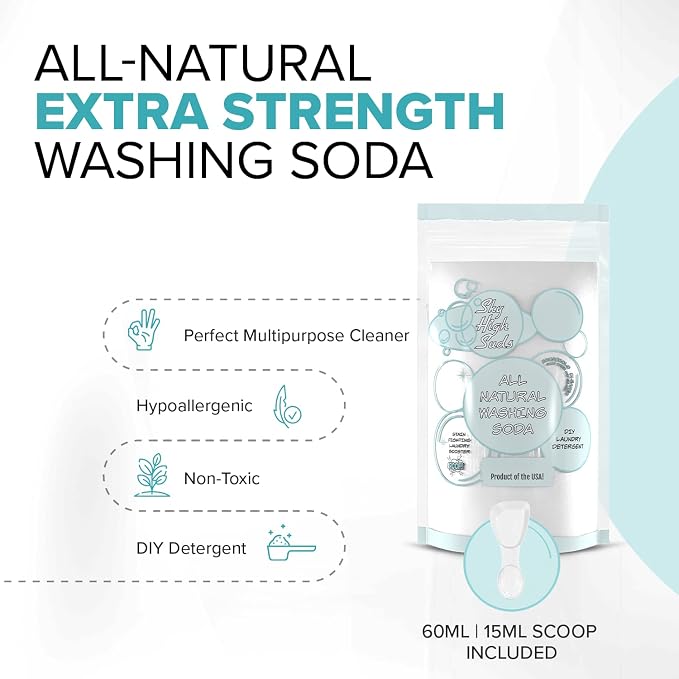 2 Pounds All-Natural Washing Soda (Soda Ash), Product of the USA. Recyclable and Reusable Bag, Due to tariffs packaging may vary