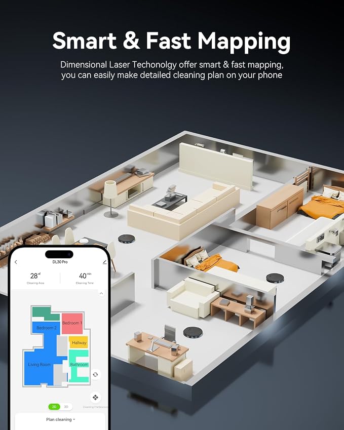 Robot Vacuum and Mop Combo, LiDAR Navigation, 9000Pa Suction Robotic Vacuum Cleaner – Ultra Slim Design, 200 Min Runtime, Auto Recharge, Customizable Cleaning for Pet Hair, Hard Floors