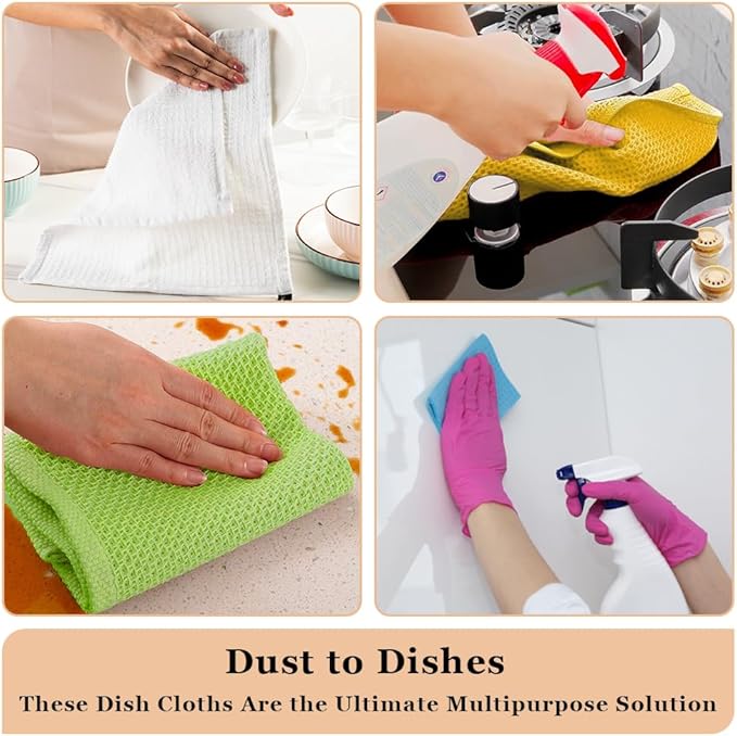 Dish Cloths|Kitchen Dish Towels Two-sided Waffle Terry|12x12 Inches 100% Cotton|Super Absorbent Reusable Quick Drying|Orange 6-Pc Set