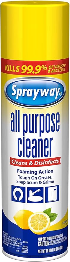 Sprayway All Purpose Cleaner Foaming Spray | Lemon Scent | 19oz | 1 Pack | Disinfectant, Foaming Multi-Surface Cleaner, Cuts Grease & Grime | Kills 99.9% of Germs