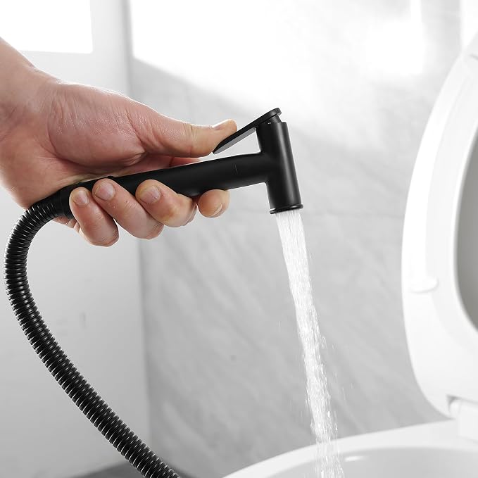 Wall Mounted Bidet Sprayer Set, Warm Water Bidet Sprayer Faucet for Toilet with Hot and Cold Brass Valve, Stainless Steel Round Handheld Bidet Attachment Set, Matte Black