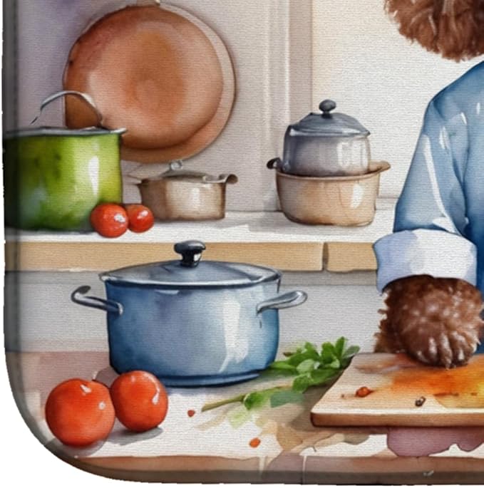 Caroline's Treasures DAC6304DDM Chocolate Poodle The Chef Dish Drying Mat Absorbent Dish Drying Mat Pad for Kitchen Counter Dish Drainer Mat for Countertop, 14 x 21", Multicolor