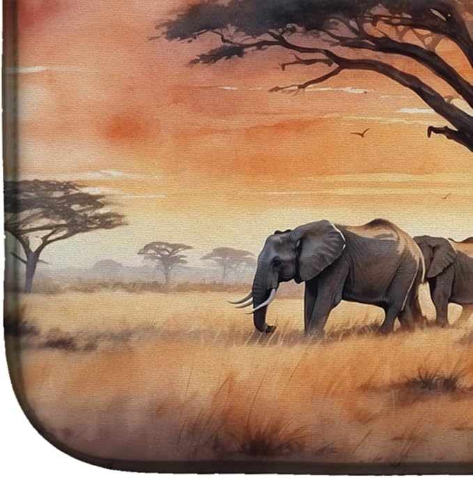 Caroline's Treasures Elephants Savanna Sunrise Dish Drying Mat Absorbent Dish Drying Mat Pad for Kitchen Counter Dish Drainer Mat for Countertop, 14 x 21", Multicolor