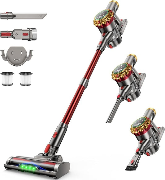 AIPOWAY Cordless Vacuum Cleaner 580W 50Kpa Vacuum Cleaners for Home, 65 Mins Battery Stick Vacuum Anti-Tangle, Self-Standing, 8-in-1 Lightweight Vacuum for Hardwood Floor/Carpet/Pet Hair