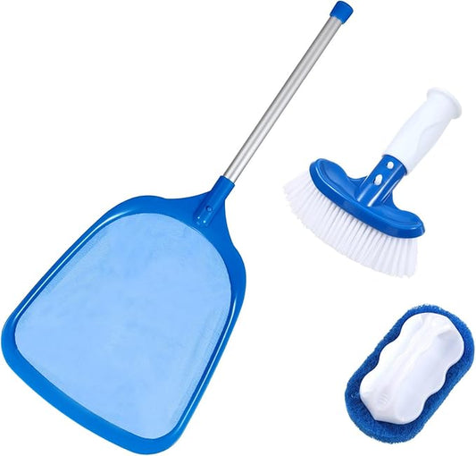 3 Pcs Hot Tub Accessories Kit with 26'' Spa Skimmer Net, Curved Brush, Handy Sponge Brush for Inflatable Hot Tub and Spa Pool Small Above Ground