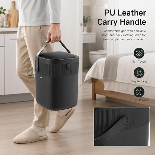 WM-DZT-12-36S Smart Motion Sensor Trash Can, Ultra-Quiet Soft-Close | Long Battery Life | Built-in Bag Storage & Portable PU Handle (Black)