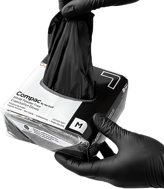 Cranberry Compac Black Nitrile Gloves Disposable Latex Free – Powder Free Food Safe Dental Medical Cleaning & Tattoo Supplies