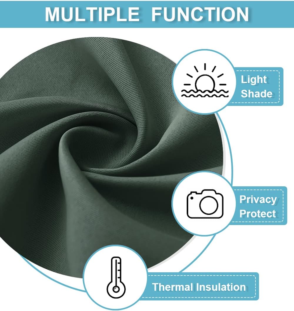 RYB HOME Small Curtains for Bathroom Windows, Blackout Blinds Shades for Bedroom Dorm Storage Cabinet Door Basement Farmhouse Decor, W 34 x L 36 inches, Dark Green, 2 Panels