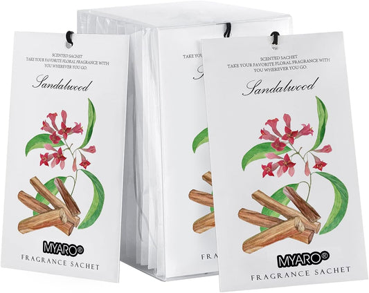 MYARO Scented Sachet House Air Freshener - 12 Pack Long Lasting Sandalwood Fragrance Deodorizer for Home Closet Drawer Car