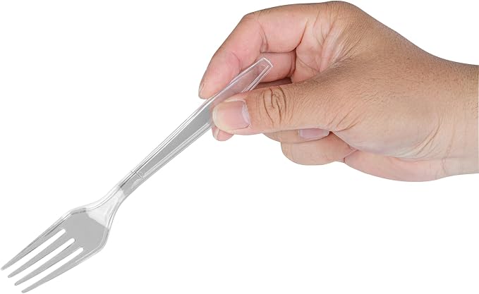 Restaurantware Moderna 7.3 Inch Disposable Forks 250 Recyclable Plastic Cutlery - Crack-Resistant For All Types Of Meals Clear Plastic Party Forks