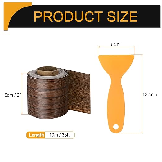 HARFINGTON Wood Grain Repair Tape 2 Inch x 33ft Self Adhesive Repair Patch Tape Simulated Wooden Floor Tapes with Plastic Scraper for Tables Doors Windows Furniture, Ebony
