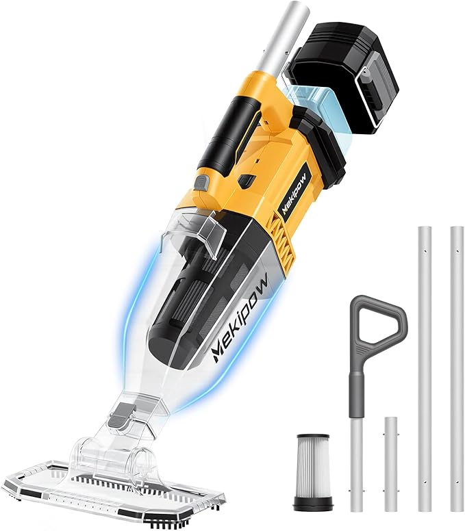 Cordless Handheld Pool Vacuum for Above Ground Pool Compatible for Dewalt 20V Battery, Swimming Leaf Vacuum Cleaner with Suction 18.5 GPM ｜7.5Ft ft Max Reach Ideal for Leaves & Debris (No Battery)
