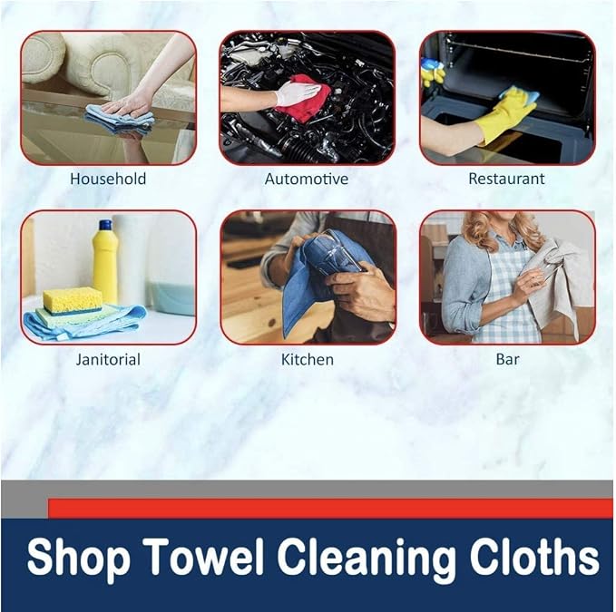 Simpli-Magic Cotton Shop Towels 14"x12" (500 Pack) – Reusable Cleaning Shop Rags for Automobiles, Industries, Garage and Homes (Red)
