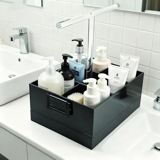Black Shower Caddy,stotage box,portable shower caddy,6-grid acrylic classification storage with tray.Suitable for bath Dorm Room,office,kitchen,dining,hotel,bar,travel,home organizer and storage box.