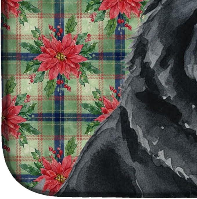 Caroline's Treasures Black Chow Chow Christmas PoinsettIas Dish Drying Mat Absorbent Dish Drying Mat Pad for Kitchen Counter Dish Drainer Mat for Countertop, 14 x 21", Multicolor