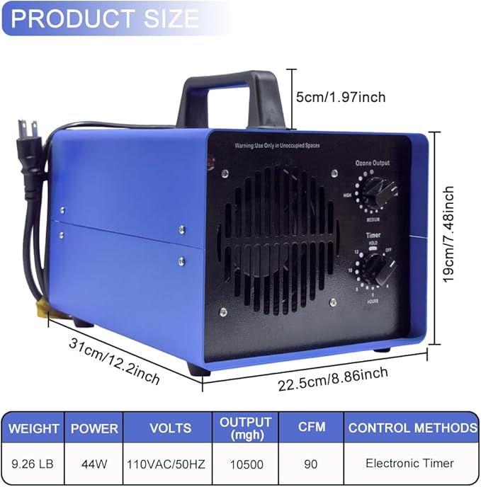 0zone Generator, 3500 Sq/Ft Portable 0zone Machine Ionizer for Commercial, Industrial, Car, Home, Basement