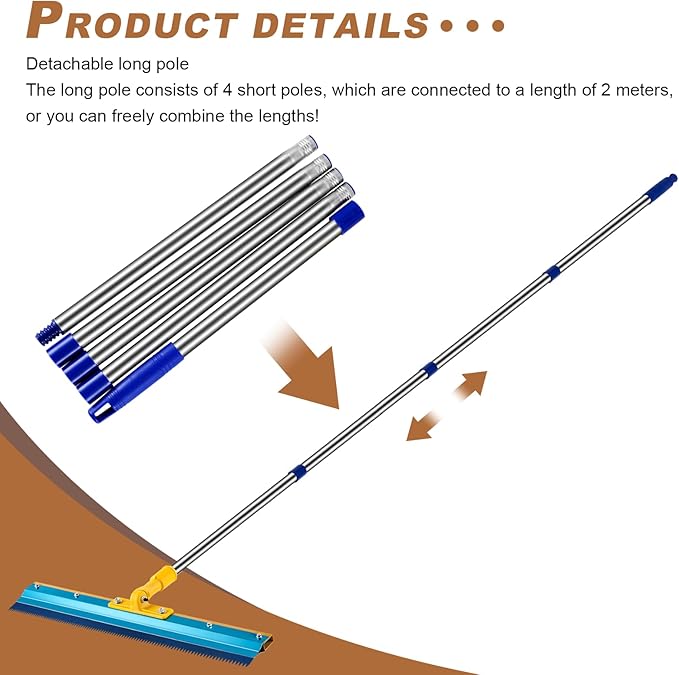 Notched Squeegee for Epoxy, Epoxy Floor Squeegee with 78.7" Long Stainless Steel Pole, Cement Painting Coating Tool for Epoxy, Cement Self Leveling