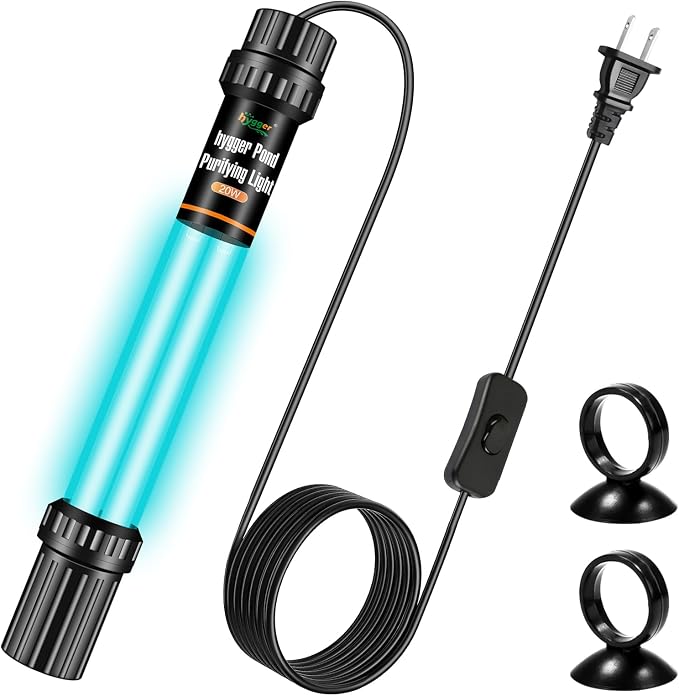 hygger 20W Aquarium U-V Light for 100-1200 Gallon, Pond Water Clarifier for Green Water and Algae Clean, for Koi Pond, Large Fish Tank, Swimming Pool, Cold Plunge, Spa