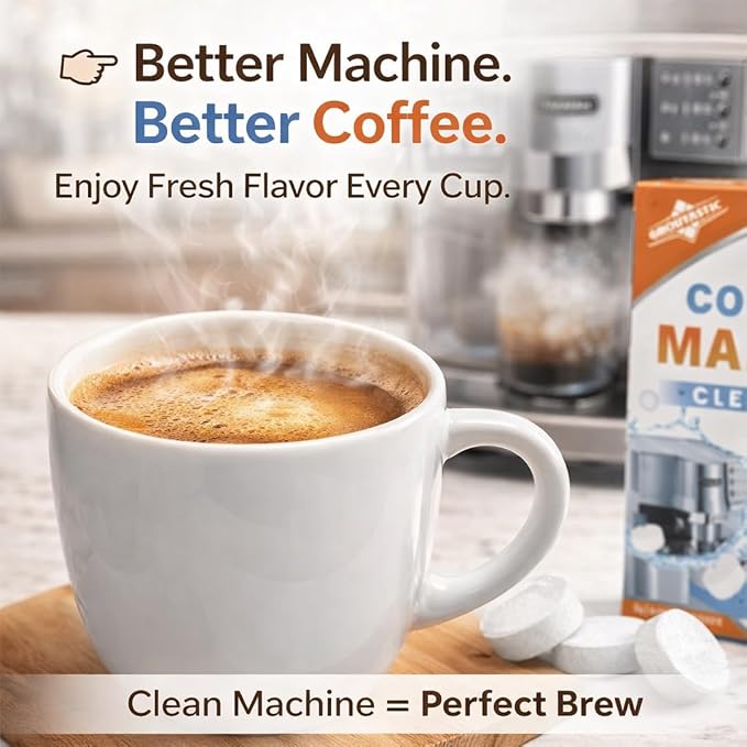 Coffee Machine Cleaner Tablets – Espresso & Coffee Maker Cleaning Tablets, Descaler & Residue Remover, Compatible with Keurig, Espresso Machines & Drip Coffee Makers (30 Count)