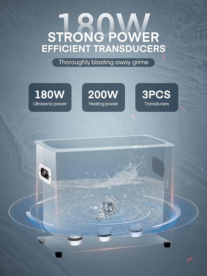 Ultrasonic Cleaner with Heater and Timer, Stainless Steel Ultrasonic Washing Machine, Professional Sonic Cleaning for Parts, Bike Chain, Metal Engine Parts, Gun (6.5L)