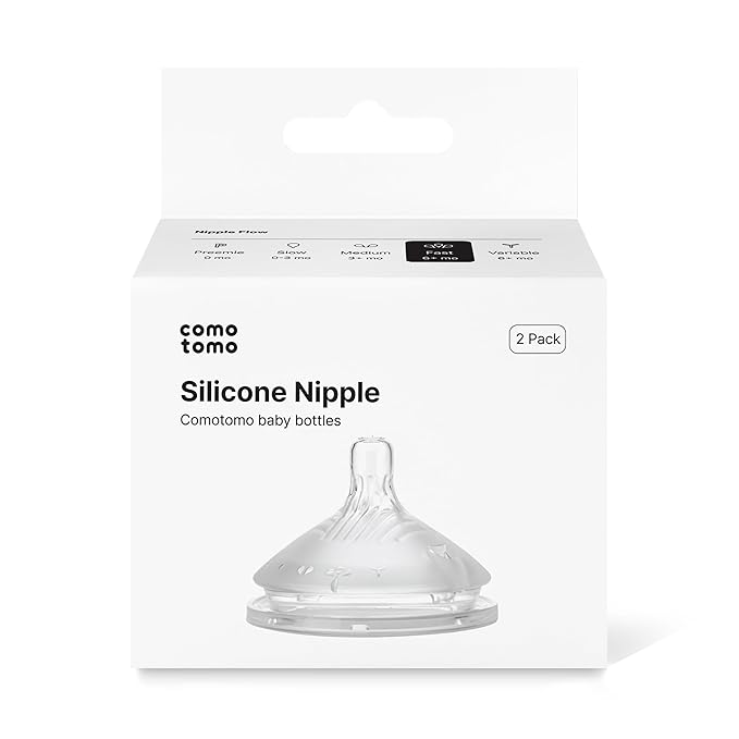 Silicone Baby Bottle Feeding Bundle – Comotomo Gen 2 8oz Anti Colic Baby Bottle Set (Yellow) + Fast Flow & Variable Flow Replacement Nipples – Breast Like Silicone Bottle System