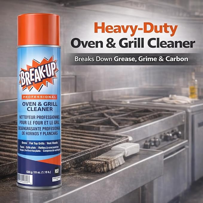 Diversey Break-Up Professional Oven & Grill Cleaner, Heavy Duty Grease Remover for Grill Grates, Ovens, Flat Tops & Vent Hoods, 19 oz Aerosol Spray