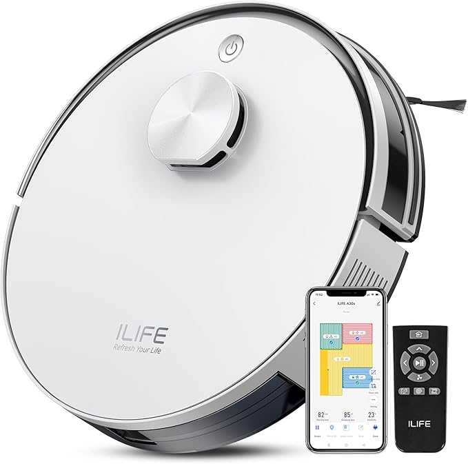 ILIFE A30s Robot Vacuum, 10000Pa Max Suction Robotic Vacuum Cleaner | LiDAR Navigation, Home Mapping, No-Go Zone, 150 Mins, 2.4G App, Voice and Remote Control, for Hard Floor, Carpet and Pet Hair