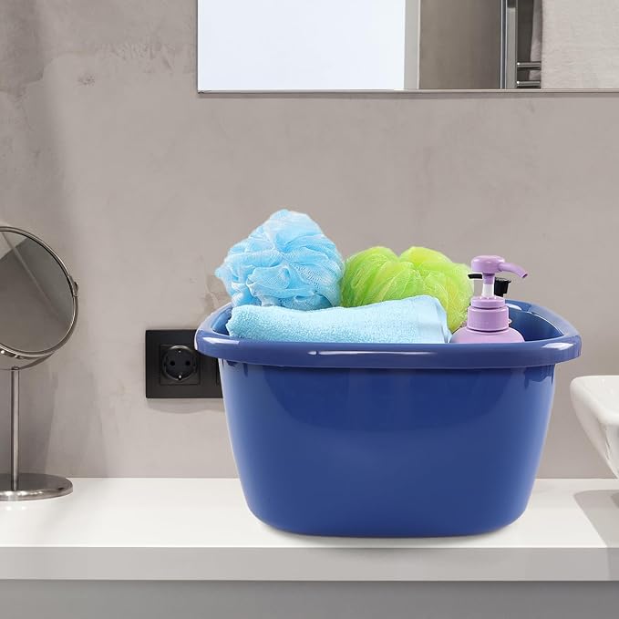 Ramddy 2 Pack 18 Quart Kitchen Sink Dish Basin, Plastic Square Dish Pan, Blue