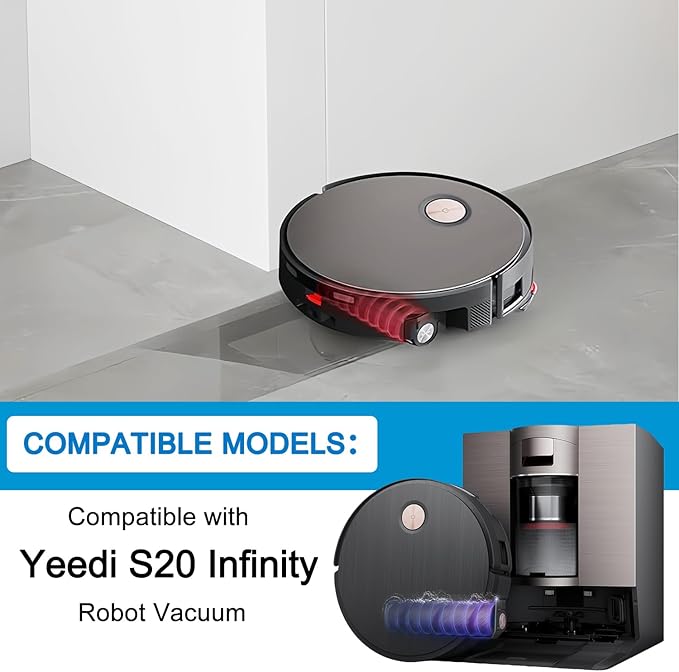 Accessories Kit Compatible with Yeedi S20 Infinity Robot Vacuum,2 Main Brush, 6 HEPA Filter, 6 Roller Mop, 6 Side Brushes,Replacement Parts