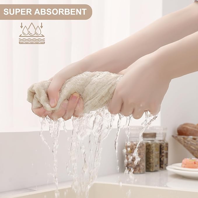 Homaxy 100% Cotton Kitchen Towels and Dishcloths Set, 12 x 12 & 15 x 25 Inches, Set of 12 Bulk Terry Cloth Dish Towels, Super Soft and Absorbent Hand Towel with Hanging Loop, Beige