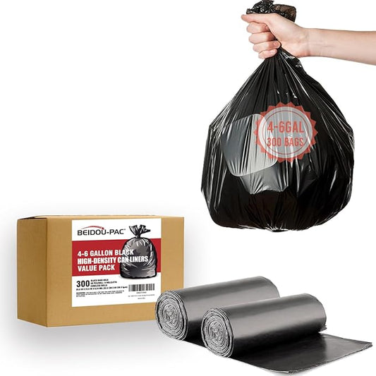 BEIDOU-PAC 4-6 Gallon Trash Bags, 300 Count Black Garbage bags, Multi-purpose Trash Can Bin Liners for Bathroom, Office, Industrial, Commercial, Janitorial, Municipal, Recycling