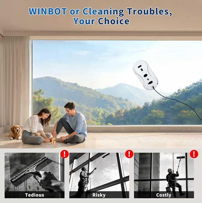 Patiixie Robotic Window Cleaner with 3-Layer Safety AI Path Planing Navigation, 3200Pa Strong Suction & UPS Anti-Drop, Perfect for High-Rise Windows, Glass Doors, Gift for Parents