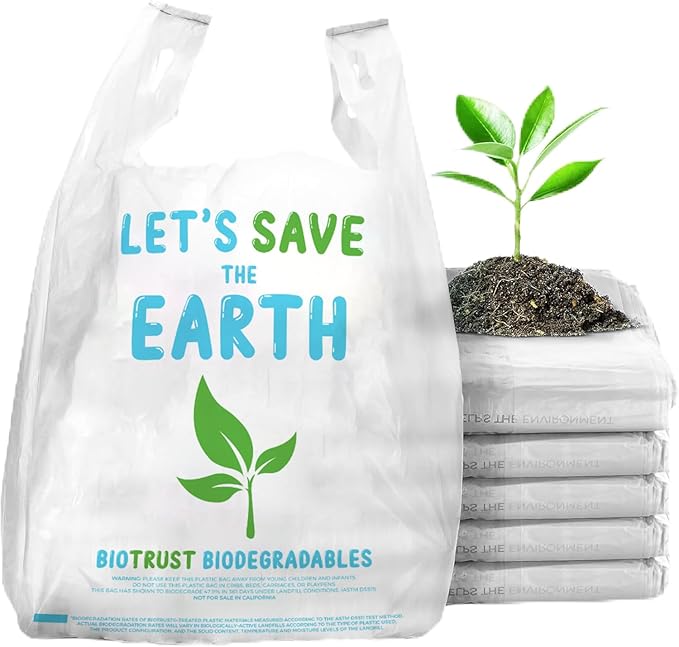 Biorift Thank You Bags | 500 Count Bulk Large T-Shirt Grocery Bags w/ Handles, Extra Thick & Durable Shopping Bags for Grocery, Restaurants, Retail Stores & Takeout | 12" x 6.5" x 22" | Made in USA