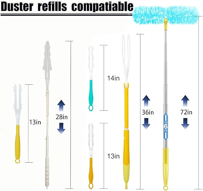 40 Count Duster Refills 360° Heavy Duty Duster Refills ，Compatible with Swiffer Duster， Dusters for Cleaning Home Unscented Disposable Dusters (Blue) (2 Short Handle)