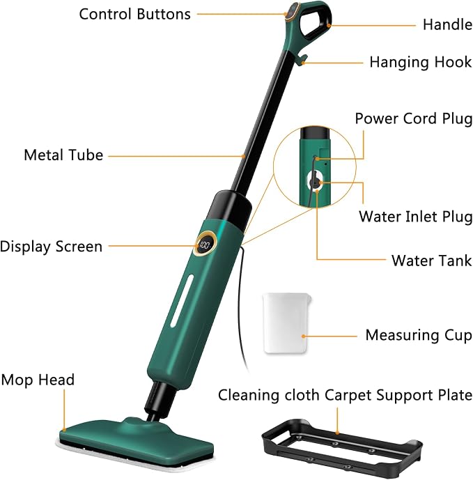 KEROMEE Steam Mop With 2 Washable Pads for Multi-floor Cleaning, High Temperature Steamer Cleaner for Sealed Hard Floors, Hardwood, Tile, Laminate