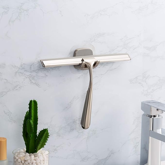 Shower Squeegee Squeegee for Shower Glass Door Bathroom Windows Kitchen Mirror and car Glass Most Practical 10 inch Durable Handle Silver