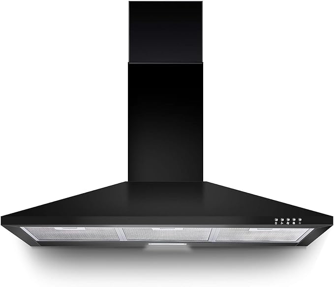 SNDOAS Range Hood 36 inch,Black Vent Hood with 450CFM & 3-Speed, Ducted/Ductless Convertible,Mesh Filters & Push Button Control for Stove Hood,Chimney-style Black Range Hood Wall Mount