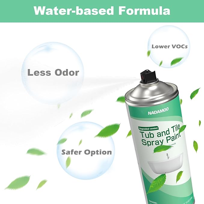 NADAMOO Water-Based Tub and Tile Spray Paint, Less Irritating Odor Aerosol Refinishing Paint for Bathroom Porcelain Bathtub Sink, 4 Cans, Semi-Gloss White