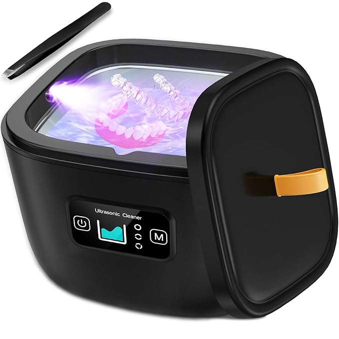 Raccomb Ultrasonic Retainer Cleaner Machine for Denture UV Ultrasonic Cleaner 45kHz 255ML 3 Mode Adjustable Ultrasonic Jewelry Cleaner for Aligner Mouth Guard Toothbrush Whitening Tray Ring Diamond