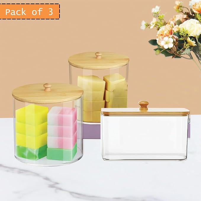 3 Pack Large Laundry Pods Container & Dryer Sheet Holder Set, Plastic Laundry Organization Jars with Lids, Labels, Scoops & Scent Booster Spoons for Detergent and Powder